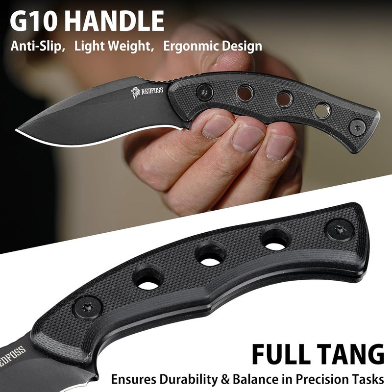 NedFoss Squirrel Small EDC Fixed Blade Knife, 2.97" Neck Knife with Sheath, Full Tang Vertical Horizontal Carry Knife with G10 Handle, Belt Clip, Outdoor Tactical Mini Kukri Knives, Father Day Gifts for Men Women - Image 3